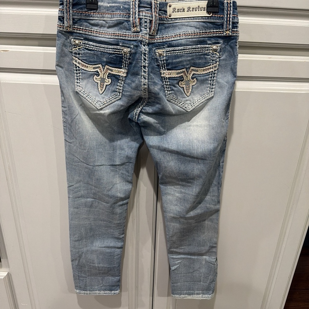 Rock Revival Light Blue Embroidered Ankle Jeans